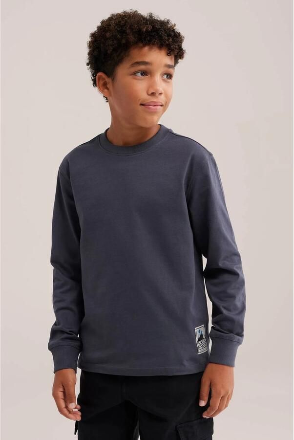 WE Fashion longsleeve grijs Jongens Katoen Ronde hals Effen