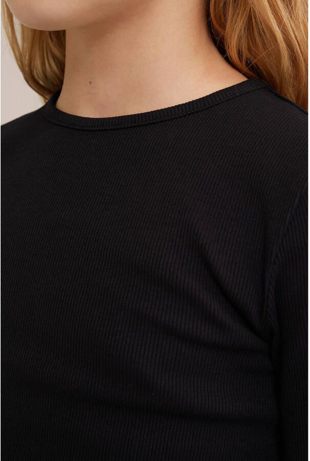 WE Fashion longsleeve hardblauw Meisjes Stretchkatoen Ronde hals Effen 146 152