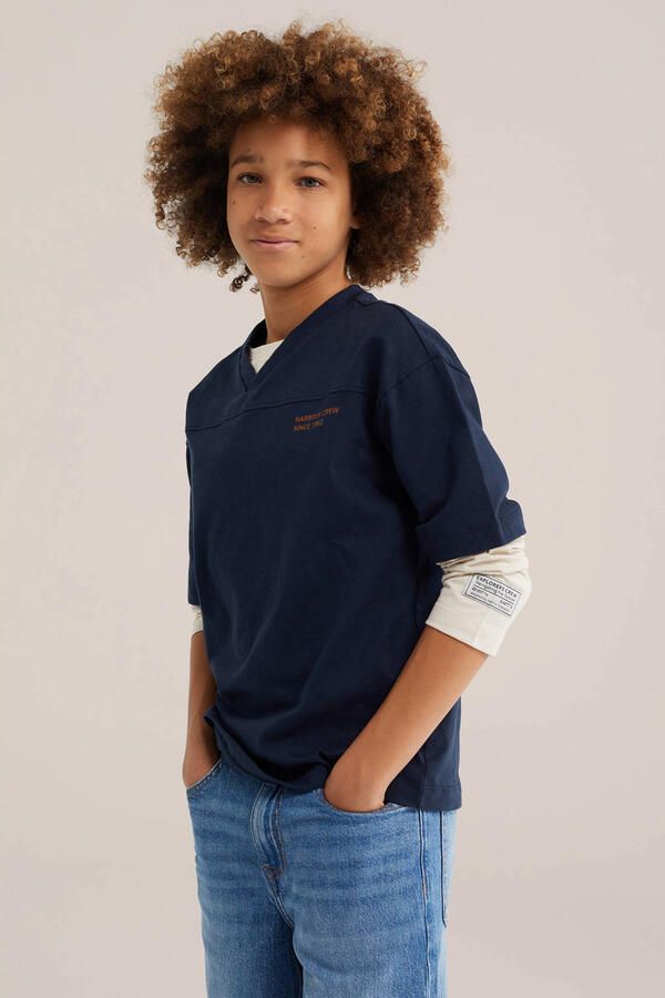 WE Fashion longsleeve met backprint donkerblauw