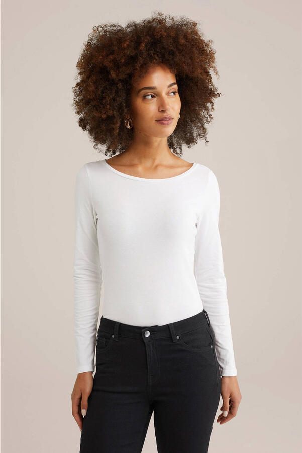 WE Fashion longsleeve met elastisch katoen wit