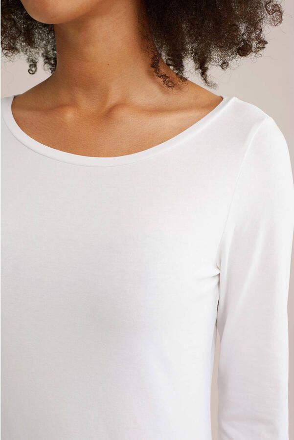 WE Fashion longsleeve met elastisch katoen wit - Foto 2