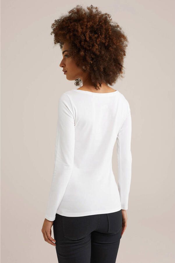 WE Fashion longsleeve met elastisch katoen wit - Foto 3