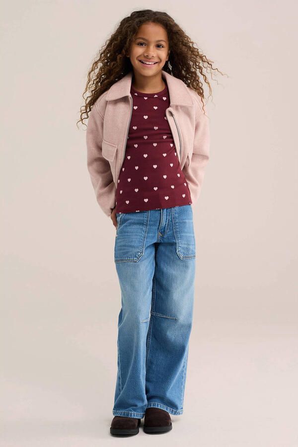 WE Fashion longsleeve met hartjes donkerrood - Foto 2