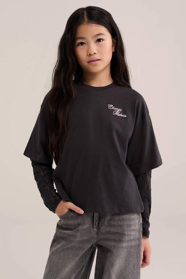 WE Fashion longsleeve met print antraciet