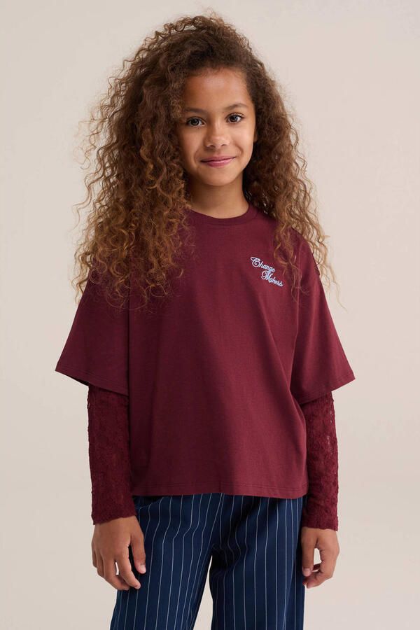 WE Fashion longsleeve met print donkerrood