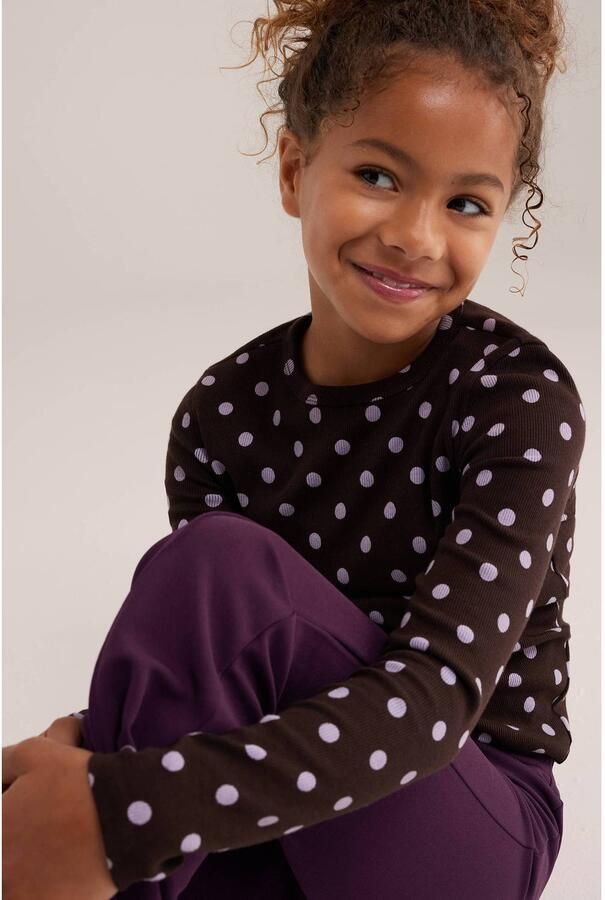 WE Fashion longsleeve met stippen bruin lila - Foto 2