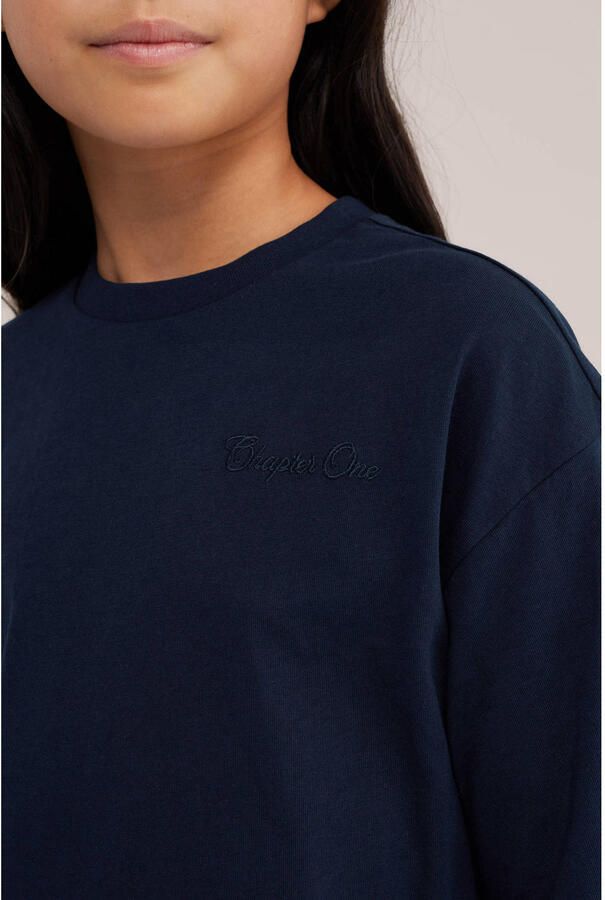 WE Fashion longsleeve met stippen donkerblauw - Foto 2