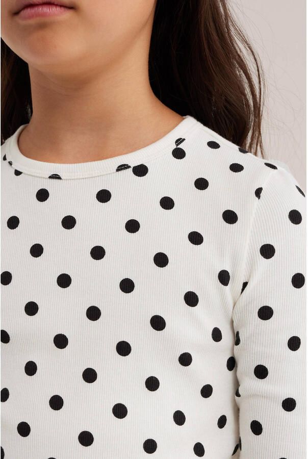 WE Fashion longsleeve met stippen wit - Foto 2