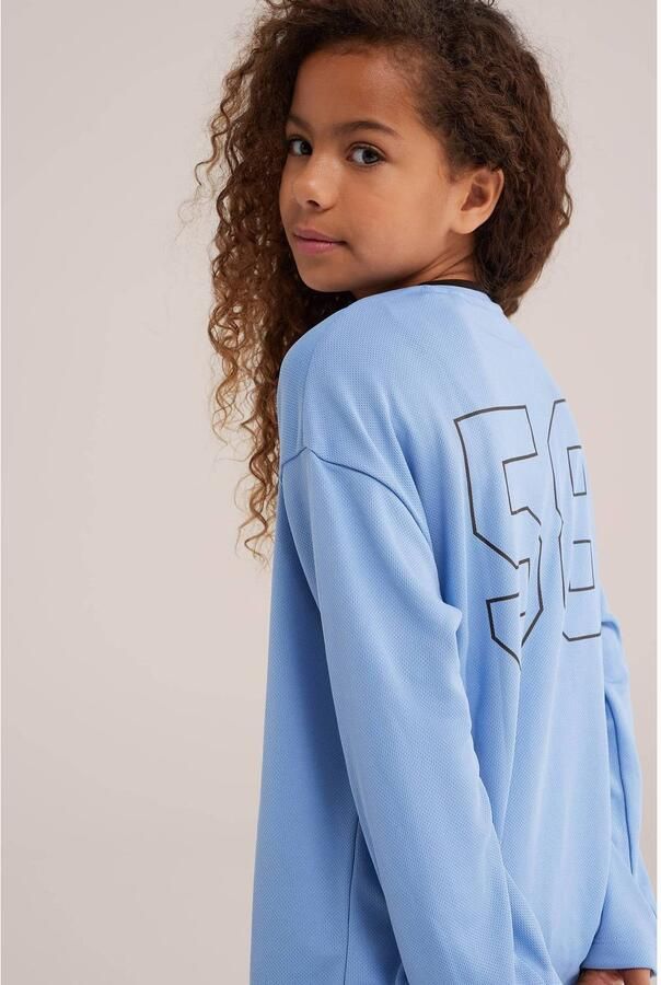 WE Fashion longsleeve met tekst lichtblauw Meisjes Polyester V-hals Tekst - Foto 3
