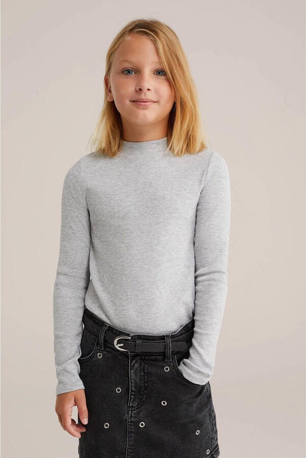 WE Fashion longsleeve rib gebreid grijs melange