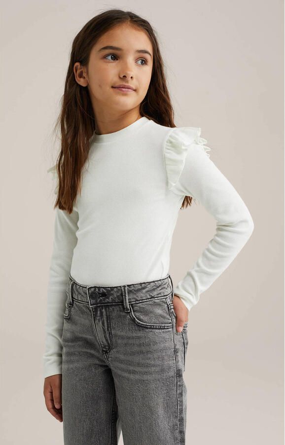 WE Fashion longsleeve rib gebreid wit