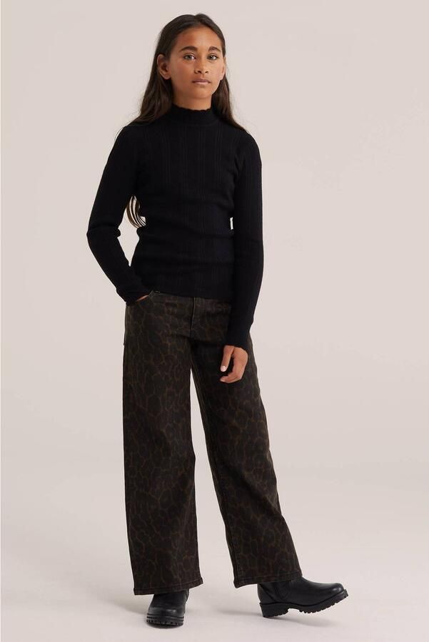 WE Fashion longsleeve zwart Meisjes Viscose Opstaande kraag Effen - Foto 3