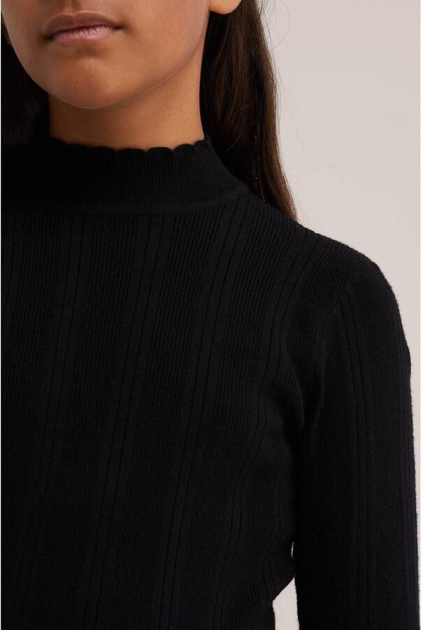 WE Fashion longsleeve zwart Meisjes Viscose Opstaande kraag Effen - Foto 2