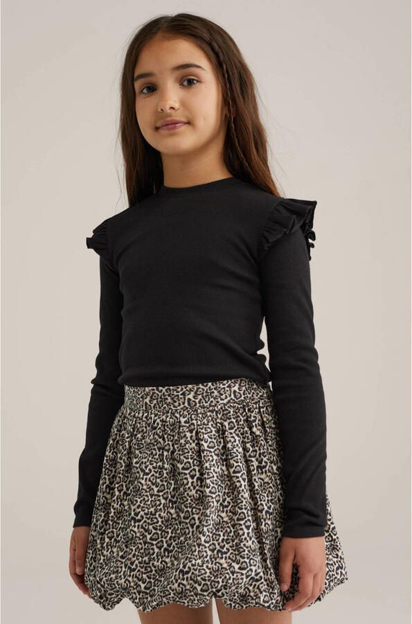 WE Fashion longsleeve zwart rib gebreid