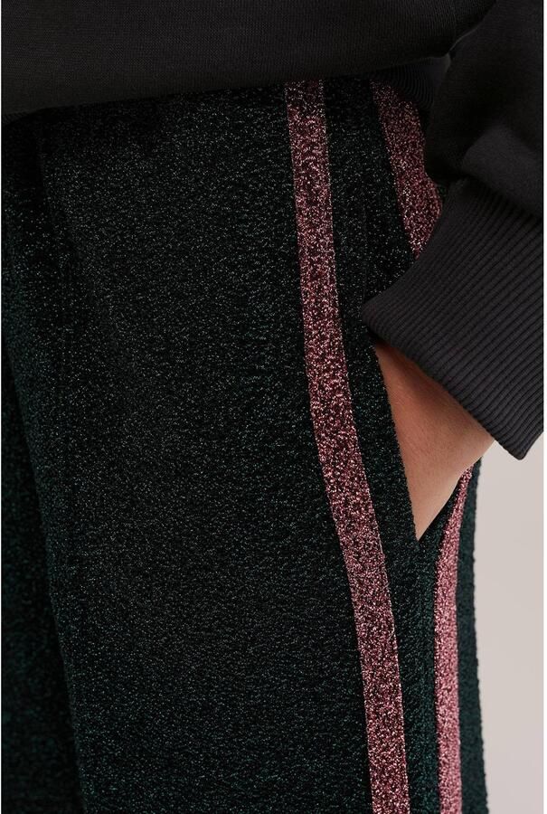 WE Fashion loose fit casual broek met glitters donkergroen Meisjes Polyester - Foto 2