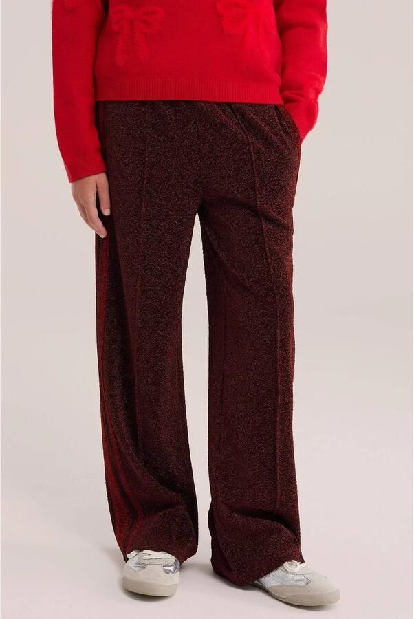 WE Fashion loose fit casual broek met glitters donkerrood Meisjes Polyester