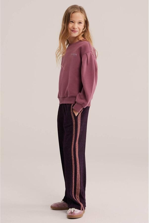 WE Fashion loose fit casual broek met glitters paars Meisjes Polyester
