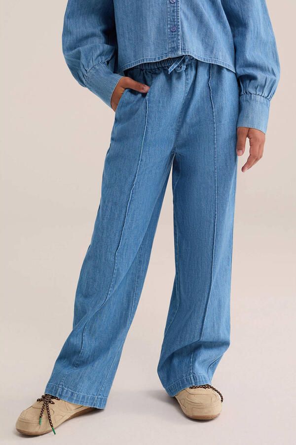 WE Fashion Blue Ridge loose fit casual broek middelblauw denim