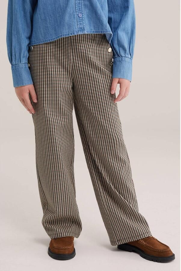 WE Fashion loose fit casual geruite broek bruin