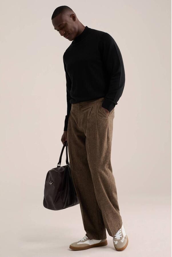 WE Fashion loose fit geruite chino met plooien en wol bruin - Foto 2