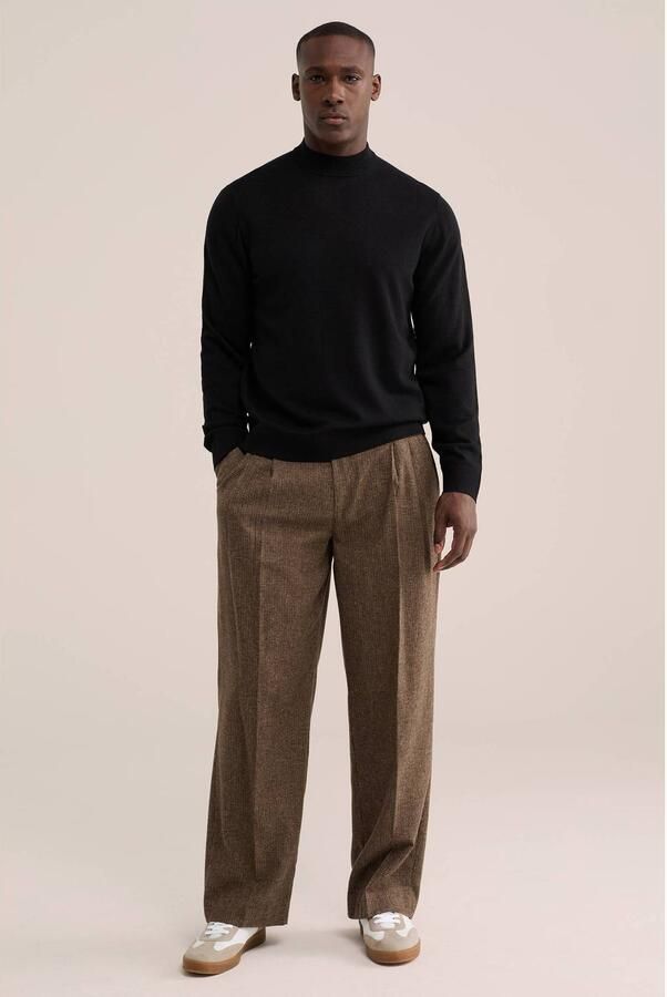WE Fashion loose fit geruite chino met plooien en wol bruin - Foto 3