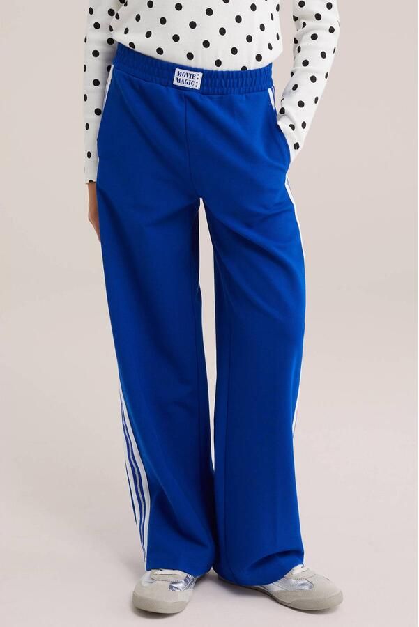 WE Fashion loose fit gestreepte joggingbroek blauw Meisjes Nylon Streep