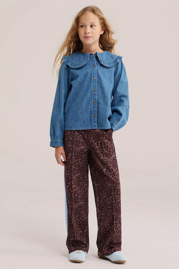 WE Fashion loose fit gestreepte joggingbroek met panterprint bruin blauw