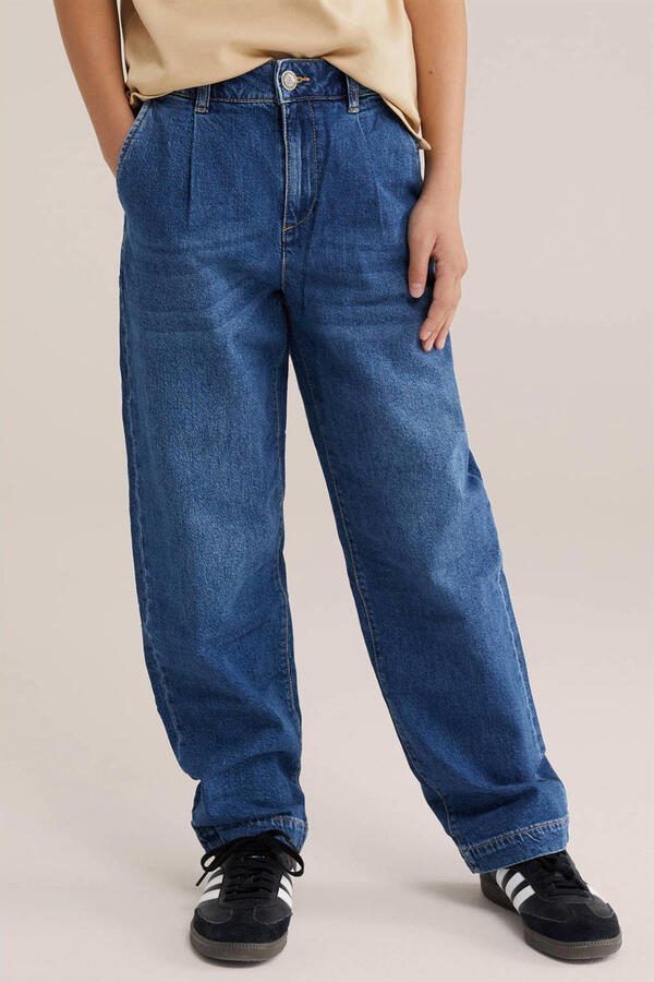 WE Fashion loose fit jeans met plooien mediumblauw