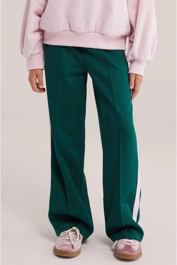 WE Fashion loose fit joggingbroek donkergroen lichtroze