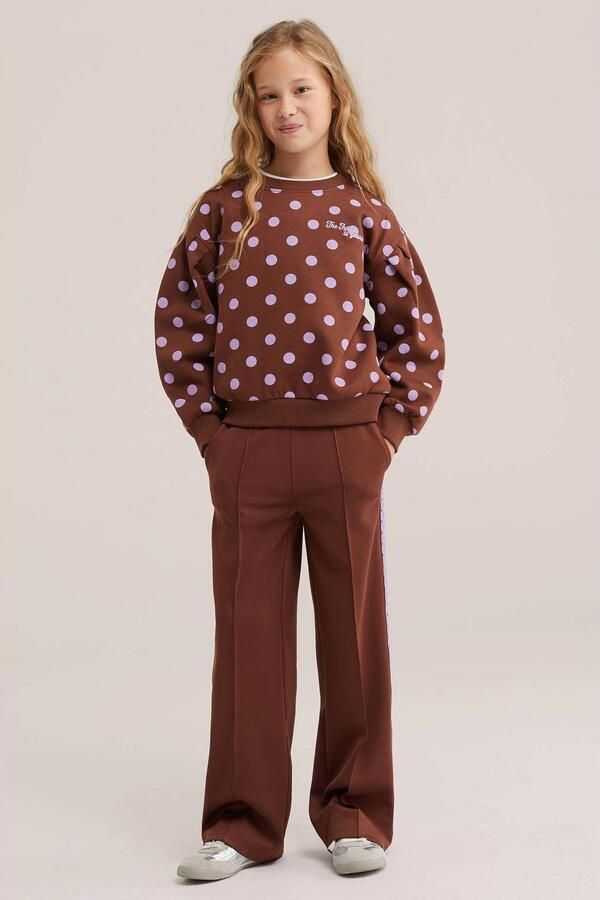 WE Fashion loose fit joggingbroek met stippen bruin paars - Foto 3