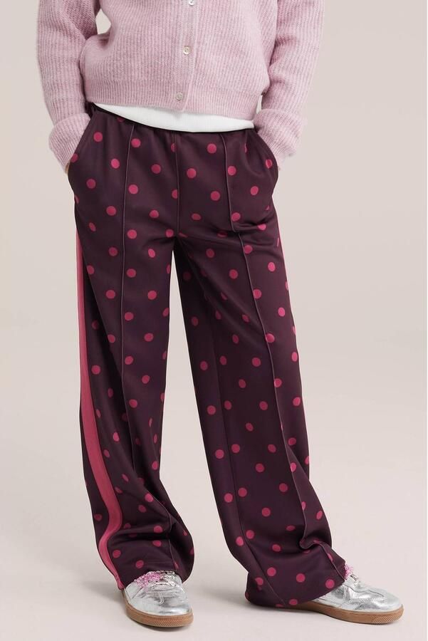 WE Fashion loose fit joggingbroek met stippen donkerrood roze Meisjes Polyester