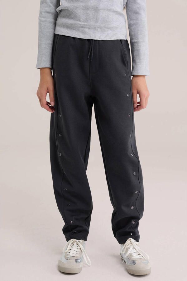 WE Fashion loose fit joggingbroek met studs antraciet