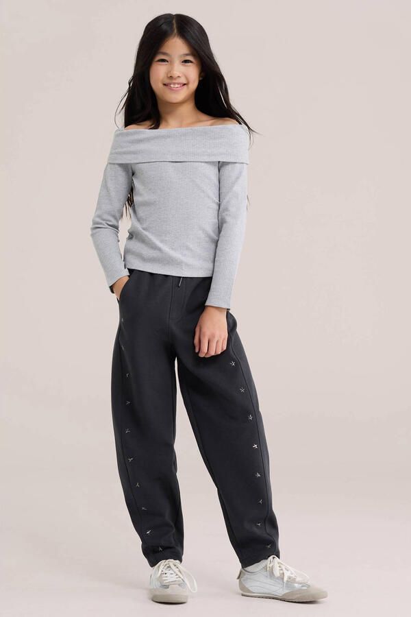 WE Fashion loose fit joggingbroek met studs antraciet - Foto 3