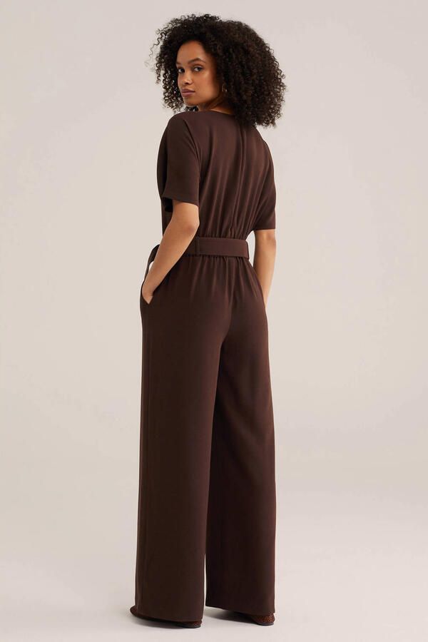 WE Fashion loose fit jumpsuit met ceintuur bruin - Foto 3