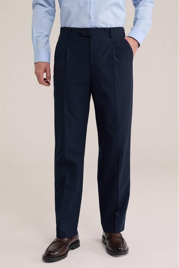 WE Fashion loose fit pantalon met plooien donkerblauw