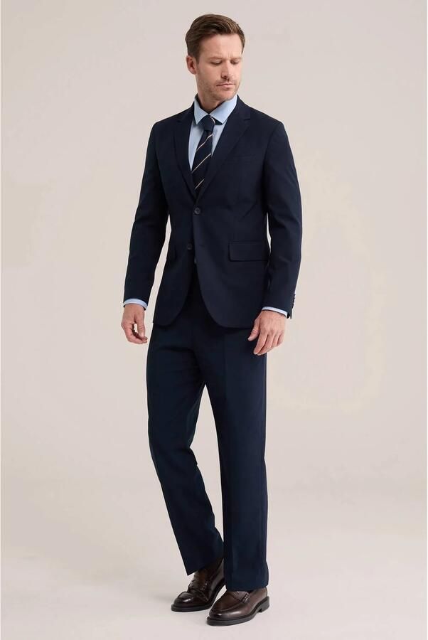 WE Fashion loose fit pantalon met plooien donkerblauw - Foto 3