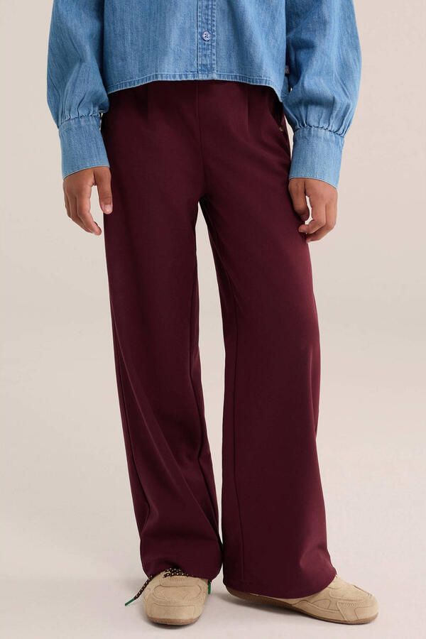 WE Fashion loose fit pantalon met plooien donkerrood