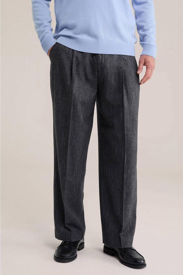 WE Fashion loose fit pantalon met plooien wol en kasjmier antraciet