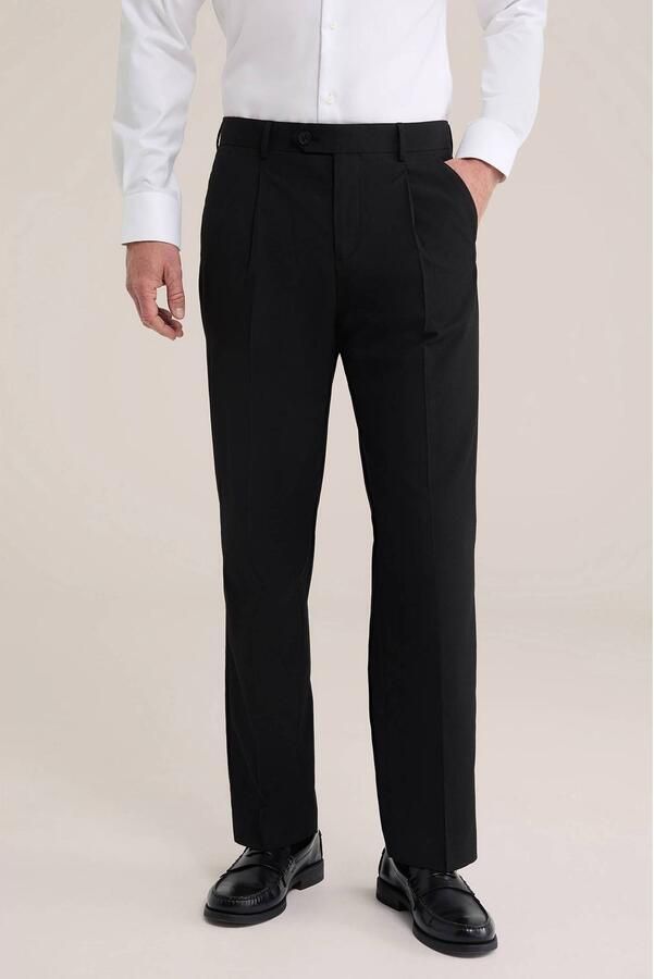 WE Fashion loose fit pantalon met plooien zwart uni