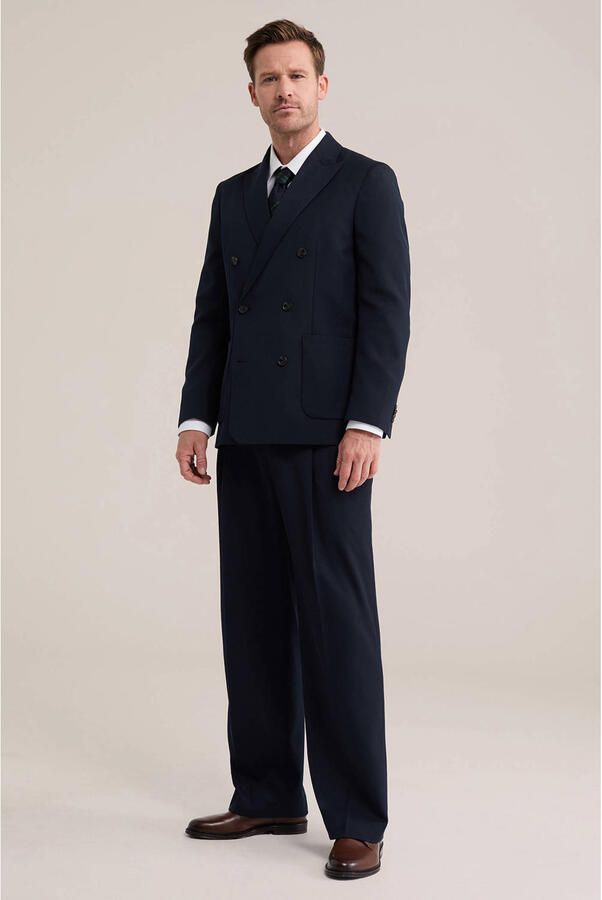 WE Fashion loose fit pantalon met wol blauw