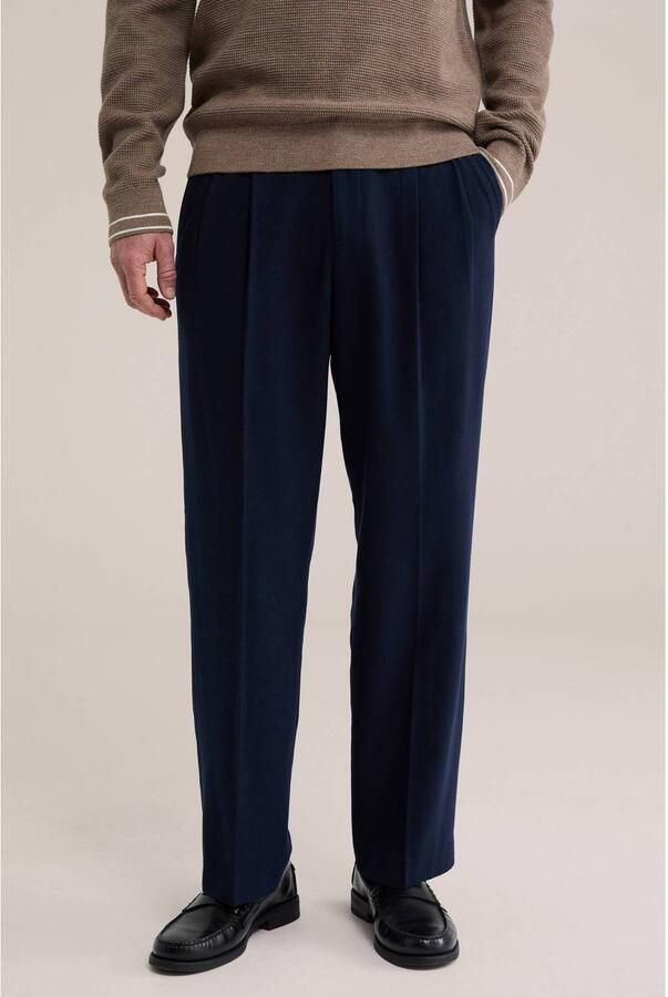 WE Fashion loose fit wollen chino met plooien donkerblauw