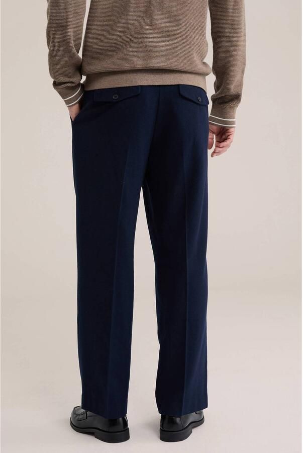 WE Fashion loose fit wollen chino met plooien donkerblauw - Foto 2