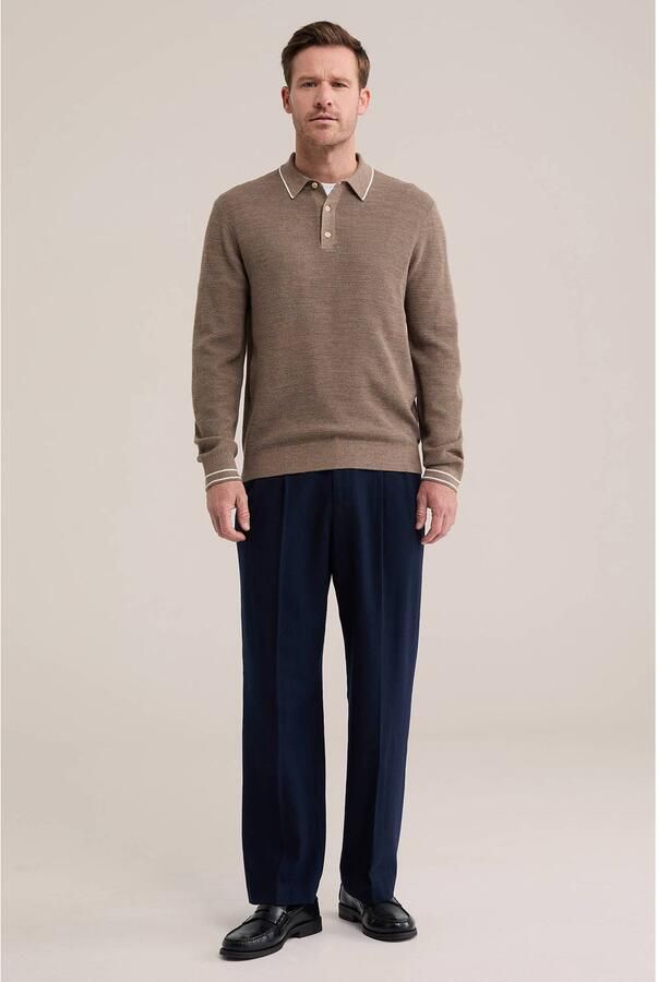 WE Fashion loose fit wollen chino met plooien donkerblauw - Foto 3