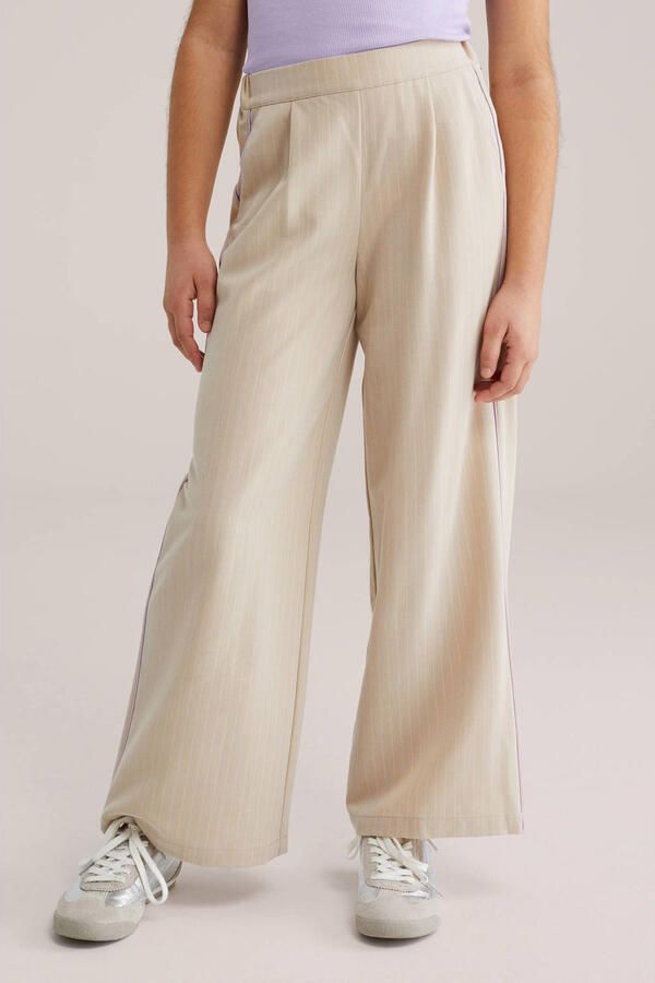 WE Fashion loose gestreepte casual broek beige