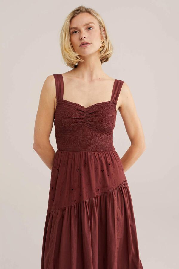 WE Fashion maxi jurk broderie donkerrood
