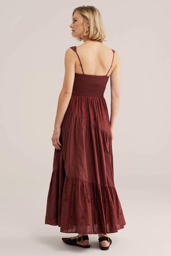 WE Fashion maxi jurk broderie donkerrood - Foto 2