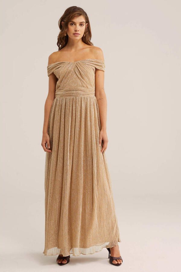 WE Fashion maxi jurk met glitter goud - Foto 3