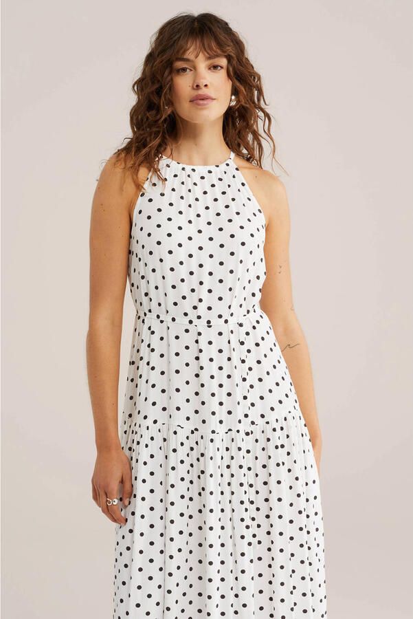 WE Fashion maxi jurk met stippen ecru