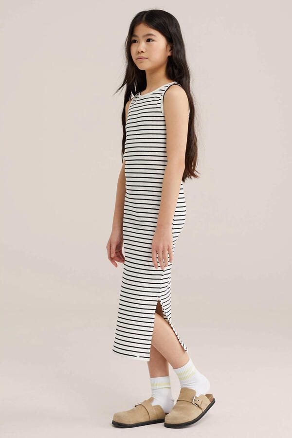 WE Fashion maxi jurk rib gebreid wit