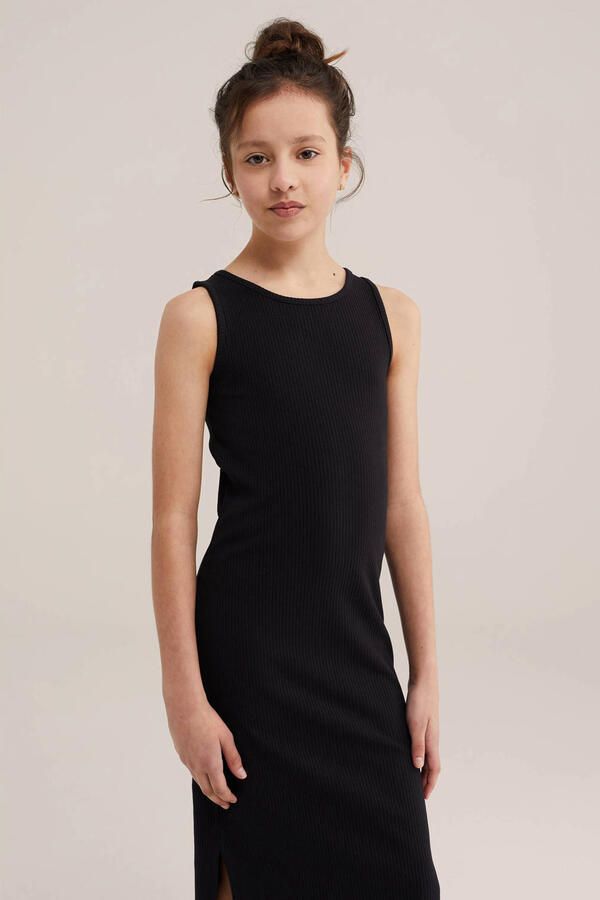 WE Fashion maxi jurk rib gebreid zwart
